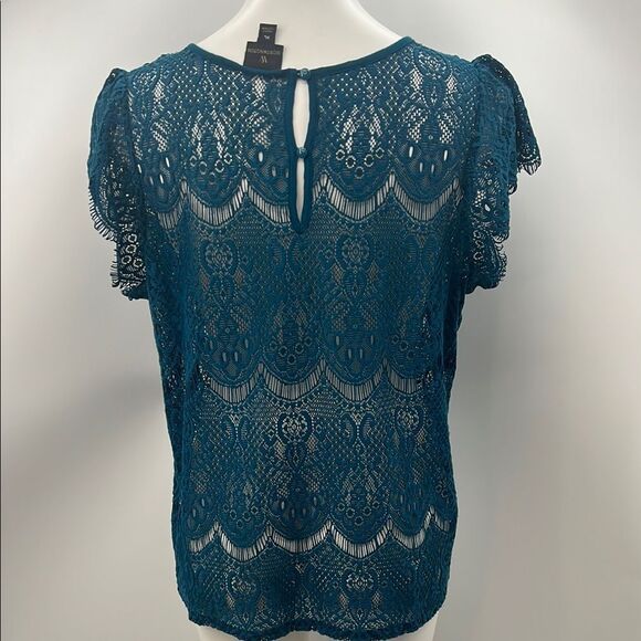 Worthington Blue Ruffled Cap Sleeve Blouse - Picture 5 of 6